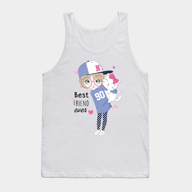 Best Friend - Cute Girl with Cat Best Friend Ever Tank Top by artspot